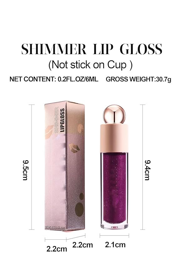 Shimmer Lip Gloss,Shine Liquid Lipstick Glossy Shimmer Finish, Glitter Sparkly Smooth Primer Lip Tint,Moisturizing Matte Lip Glaze Fine Glitter Waterproof Non-Stick Cup for Girls Women(#08)
