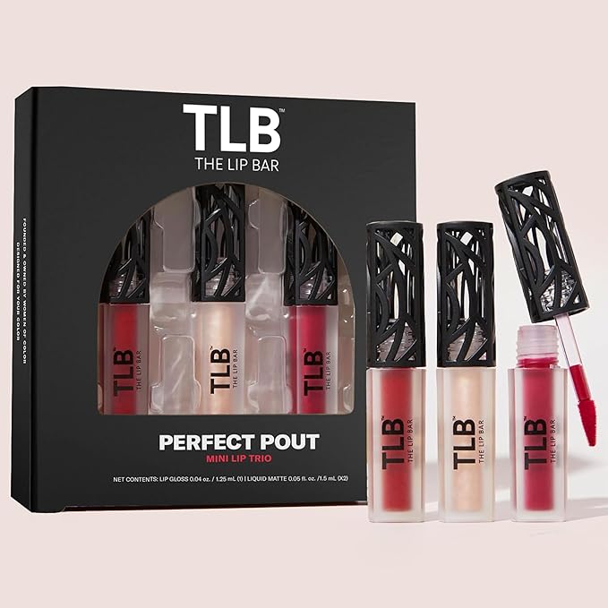 The Lip Bar - Perfect Pout Mini Lip Trio Gift Set (3 Products) - Nonstop Liquid Matte Lipstick & Non-Sticky Lip Gloss - Travel Size - Gift Box - Vegan, Gluten Free, Cruelty Free - Makeup & Cosmetics