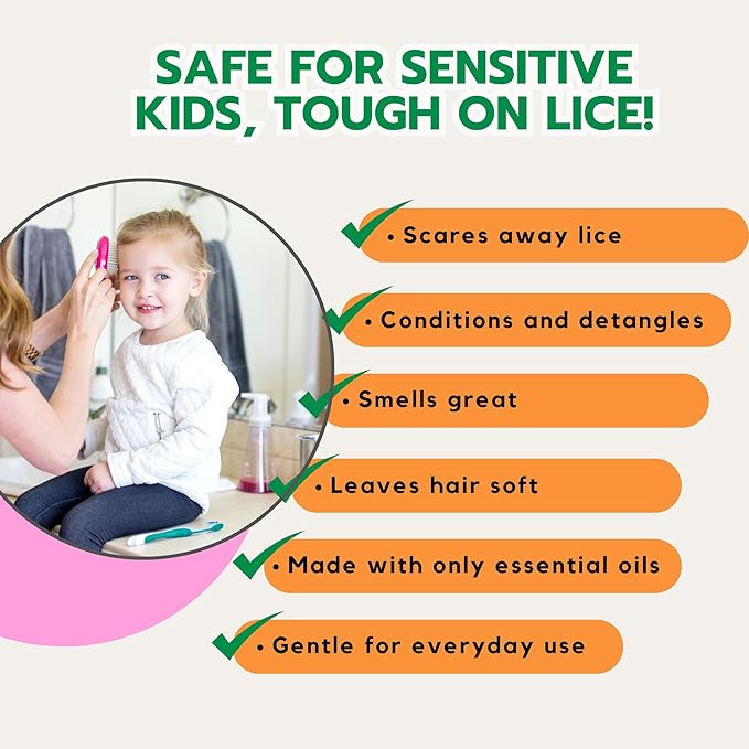 Natural Lice Prevention and Repellent Spray for Kids Hair – Made with Essential Oils, Detangles and Conditions, Only 5 Oil Ingredients - Tea Tree, Rosemary, and Lavender Oils by Ella’s Kids