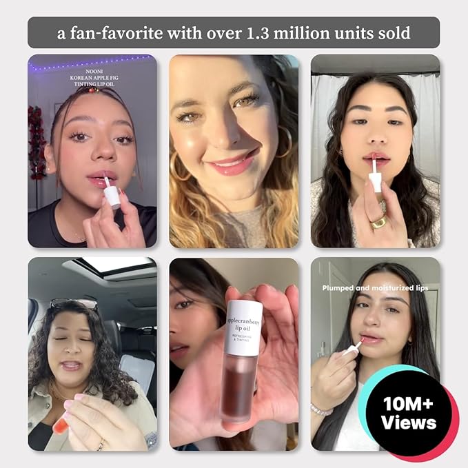 NOONI Korean Hydrating Lip Oil Set - Applecherry & Appleplum | Long-Lasting, Moisturizing, Plumping, Revitalizing for Dry Lips, Waterproof, No Peel Off, 0.12 FL Oz x 2ea