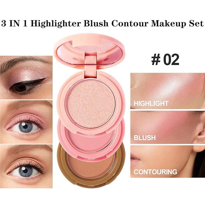 3-in-1 Blendable Trio, Contour and Highlight Blush Makeup