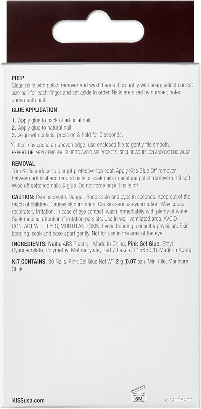 KISS Classy Nails Premium, Press-On Nails, Nail glue included, 'Prevailing', Light White, Short Size, Almond Shape, Includes 30 Nails, 2G Glue, 1 Manicure Stick, 1 Mini File