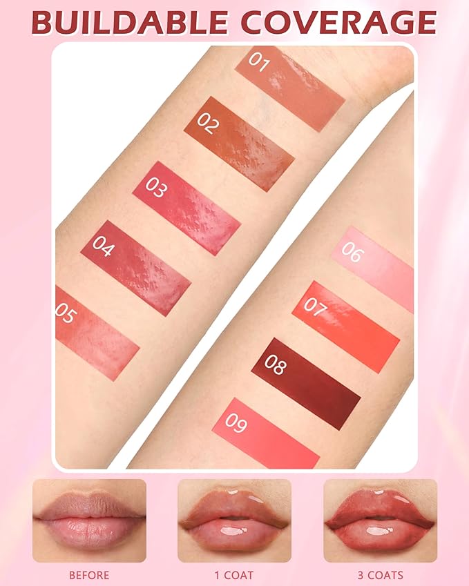 Hydrating Shimmer Lipstick,Moisturizing Jelly Lip Gloss,Shine Dew Red Lipstick Pen, Long Lasting Waterproof Tint Lip Balm Plumping Lip Stain Pen,Women's Day Makeup Gift for Women-09#