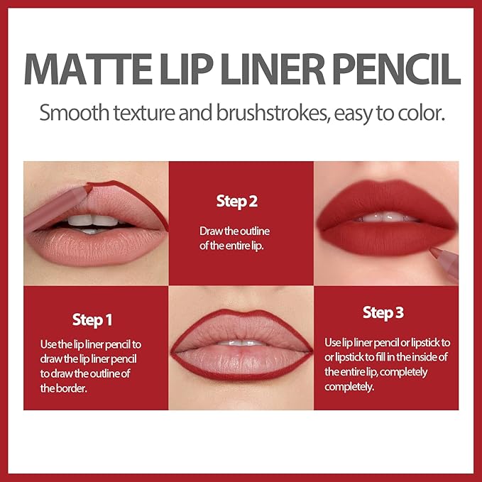 Matte Lip Liner, Highly Pigmented Natural Lip Makeup, Highly