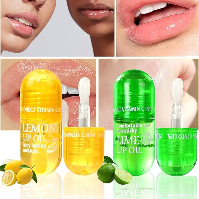 Hydrating Lip Oil Pack, 2 Pack Clear Fruit Extract Lip Oil Set or Lip Color and Shine, Dry Lip's Moisturizing Hydrating and Nourishing Clear Tinted Lip Gloss Set