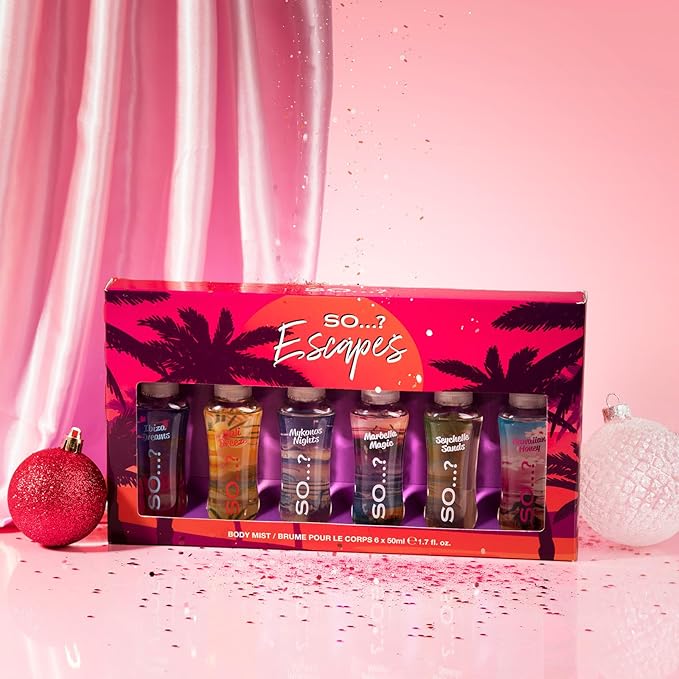 So...? Escapes Body Mist Set - Perfumes for Women - Everyday Body Spray for Women - Vegan, Cruelty Free Fragrances - Travel Size Gift Set - 6 pcs