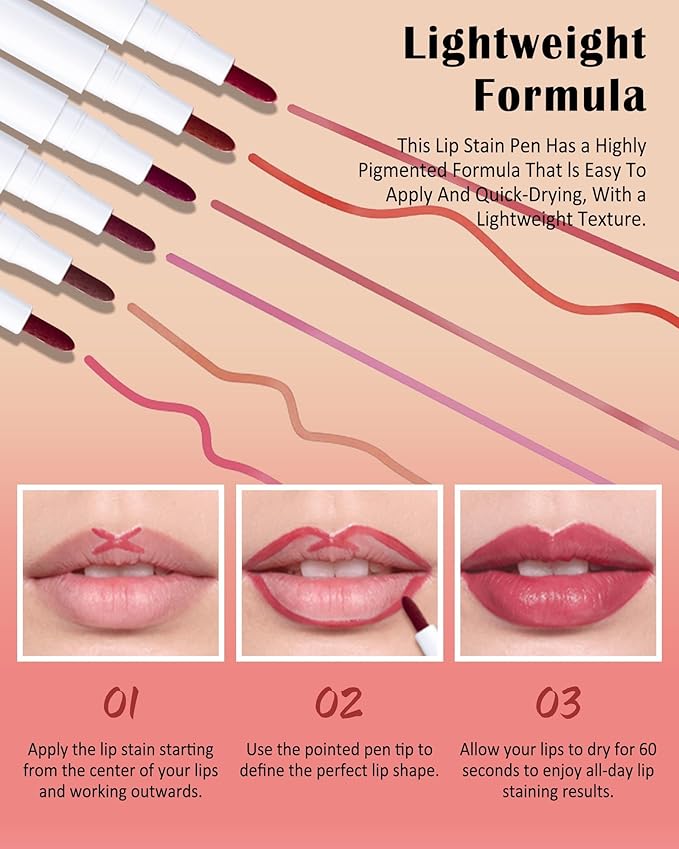 Lip Stain Marker Pen Set, 2Pcs Lip Liner Longlasting