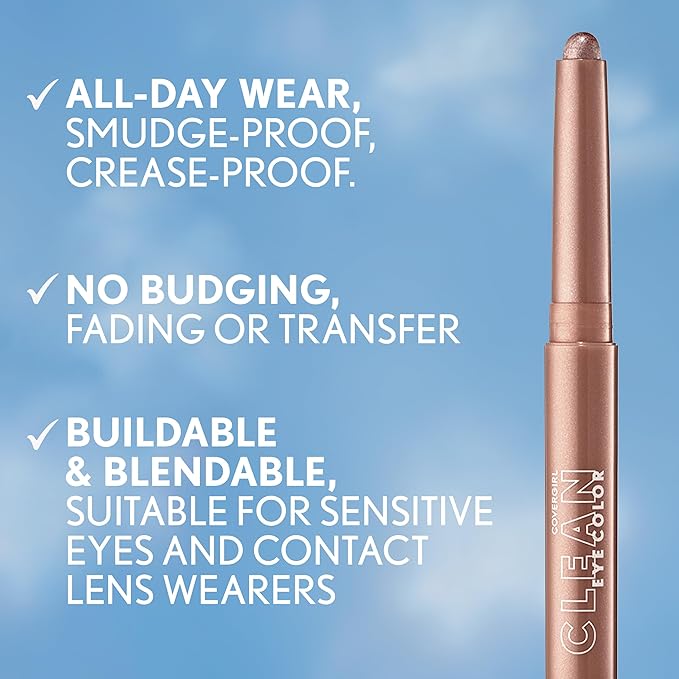 Covergirl Clean Eye Color, Golden Toffee, Eyeshadow Sticks, Ultra Creamy Formula, Lightweight, Buildable Formula, Lasts All Day, Smudge-Proof, 0.05oz