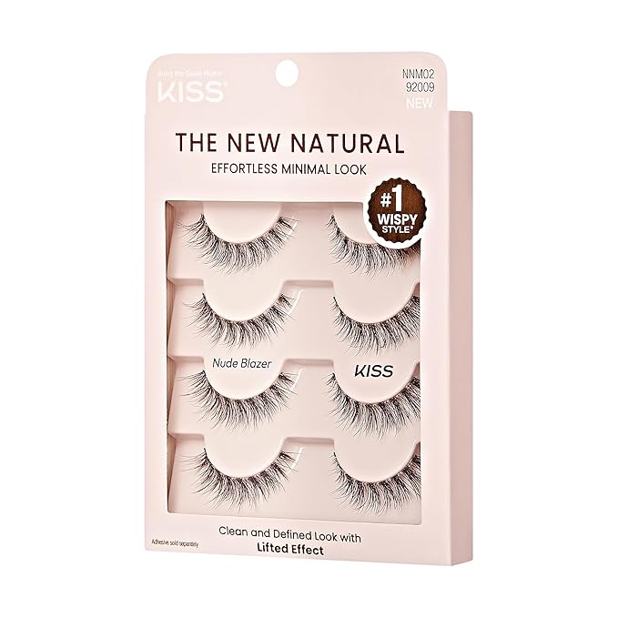KISS The New Natural, False Eyelashes, 'Pearl Earring', 12 mm, Includes 4 Pairs Of Lashes, Contact Lens Friendly, Easy to Apply, Reusable Strip Lashes