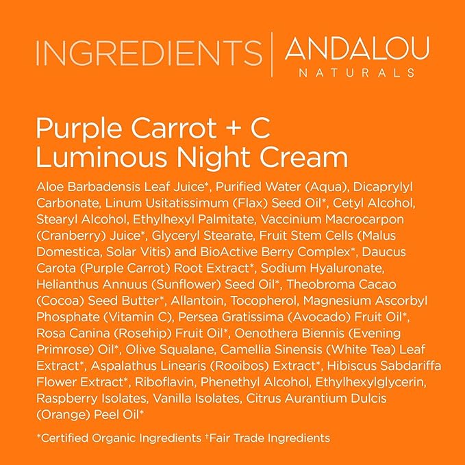 Andalou Natural Purple Carrot + C Luminous Night Cream, Purple Carrot Plus C Luminous, 1.7 Ounce