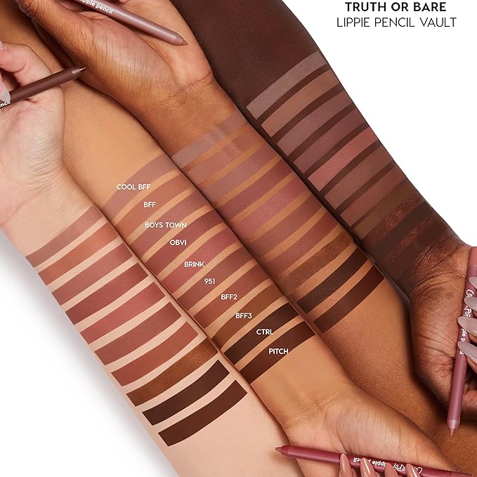 ColourPop Lippie Lip Pencil Vault - 10 High-Pigment, Long-Lasting & Sharpenable Lip Liners with High-Impact Color - Vegan, Cream Formula with Precise Application - Truth or Bare (0.04 oz)