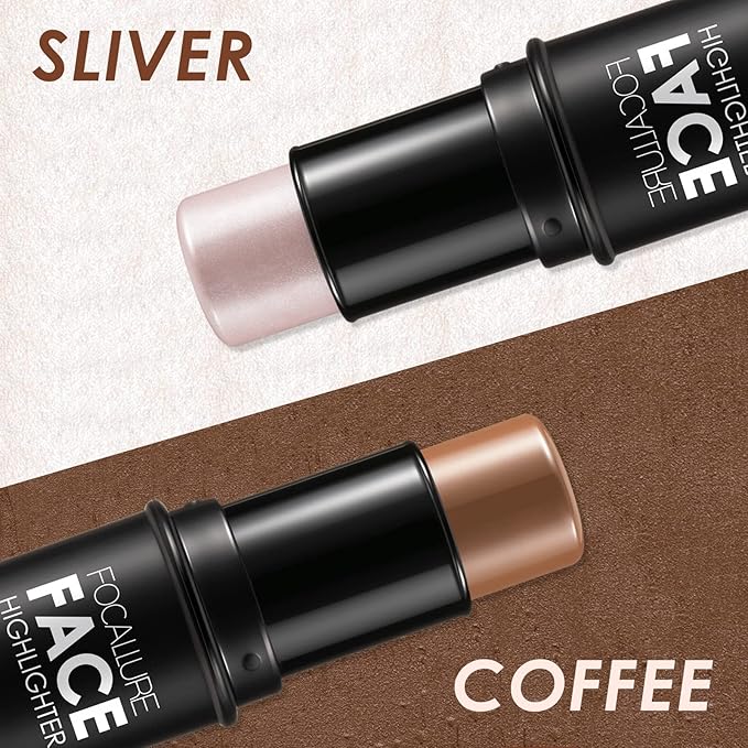 FOCALLURE 2 Pcs Contour Foundation Stick, Highlighter & Trimming Stick,Universal