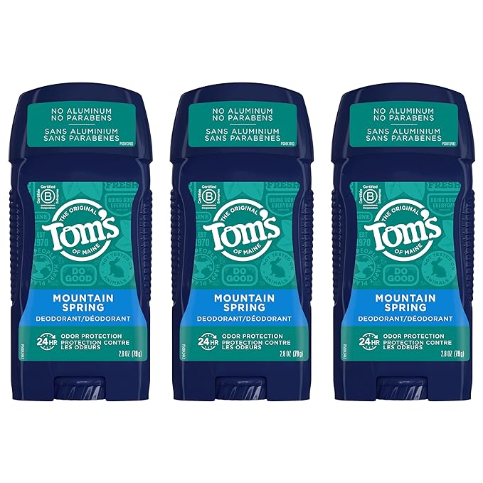 Tom's of Maine Long-Lasting Aluminum-Free Natural Deodorant for Men, Mountain Spring, 2.8 oz. 3-Pack (Packaging May Vary)