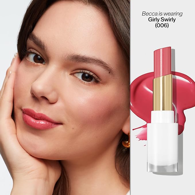 REVLON Super Lustrous Glass Shine Balm, Hydrating Tinted Lipstick, Sheer, Glossy Shiny Finish, 006 Girly Swirly, 0.11 oz