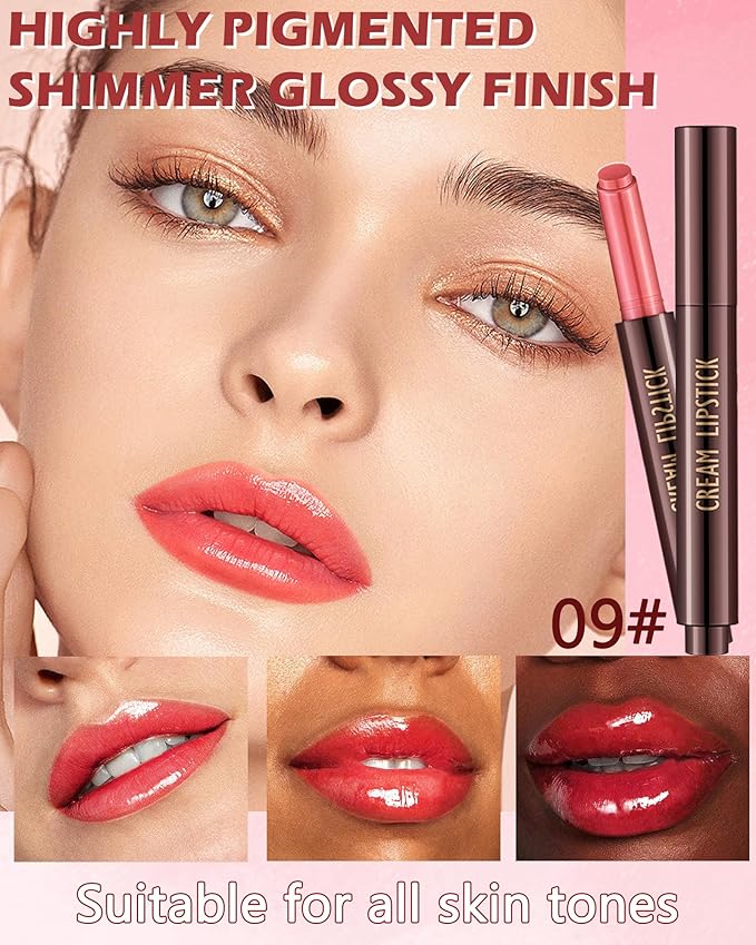 Hydrating Shimmer Lipstick,Moisturizing Jelly Lip Gloss,Shine Dew Red Lipstick Pen, Long Lasting Waterproof Tint Lip Balm Plumping Lip Stain Pen,Women's Day Makeup Gift for Women-09#