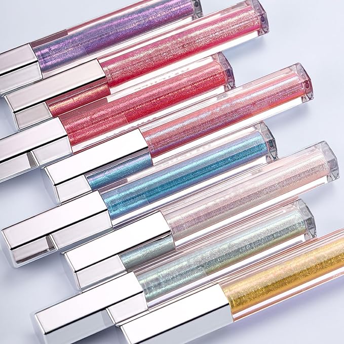 Purple Glitter Lip Gloss Liquid Lipstick, Diamond Shimmer Metallic Sparkly Iridescent Chameleon Lilac Lip Gloss Gift for Women, Long Lasting Waterproof Highly Pigment Holographic Lip Makeup03