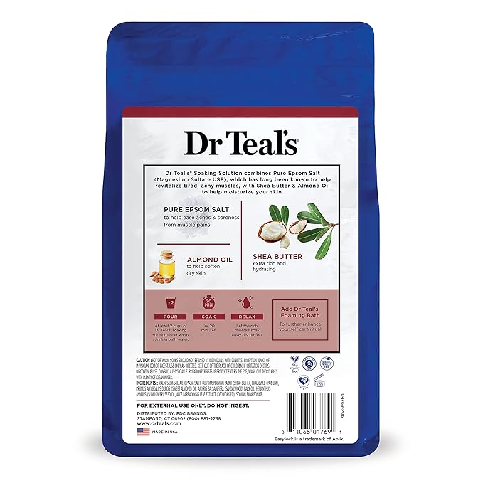 Dr Teal's Pure Epsom Salt, Shea Butter & Almond, 3 lbs (Pack of 4)