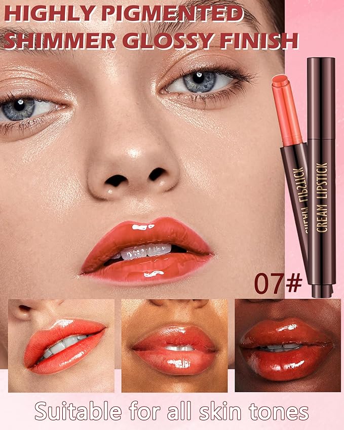 Hydrating Shimmer Lipstick,Moisturizing Jelly Lip Gloss,High Shine Dew Tinted Lipstick,Long Lasting Waterproof Tint Lip Balm Plumping Lip Stain,Non Sticky Glossy Butter Blam, Makeup Gift for Women-07#