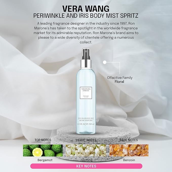 Vera Wang Embrace Body Mist for Women Periwinkle and Iris Scent, 8 Ounce Body Mist Spray Passionate Floral and Sparkling Fragrance (Pack of 2)
