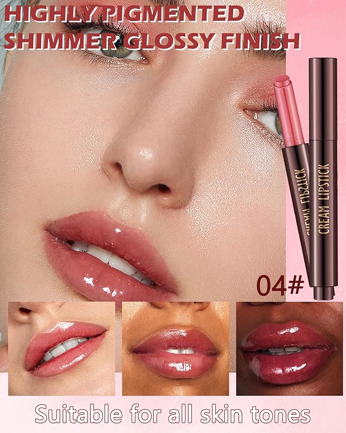 Hydrating Shimmer Lipstick,Moisturizing Jelly Lip Gloss,Shine Red Pink Lipstick Pen, Long Lasting Waterproof Tint Lip Balm Plumping Lip Stain Pen,Women's Day Makeup Gift for Women-04#