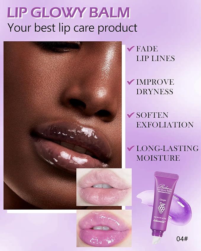 Hydrating Lip Glowy Balm, Ultra-Nourishing Lip Balm-04#Grape