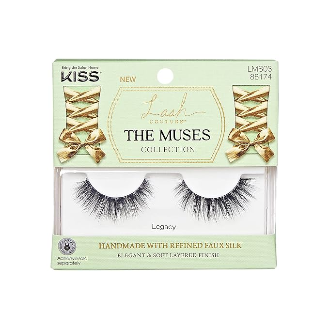 KISS Lash Couture The Muses Collection False Eyelashes - Legacy, Black, Rounded, Doe-Eyed, Refined Faux Silk, Contact Lens Friendly, Pliable Band, Comfortable, Reusable, Cruelty Free, Vegan | 1 Pair