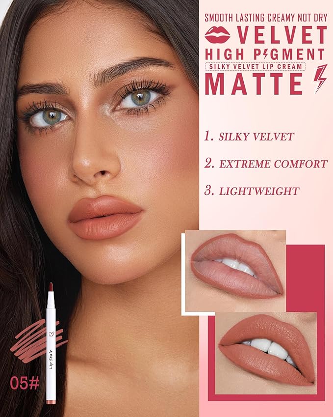 Lip Stain Marker Pen, Nude Brown Lip Liner Longlasting