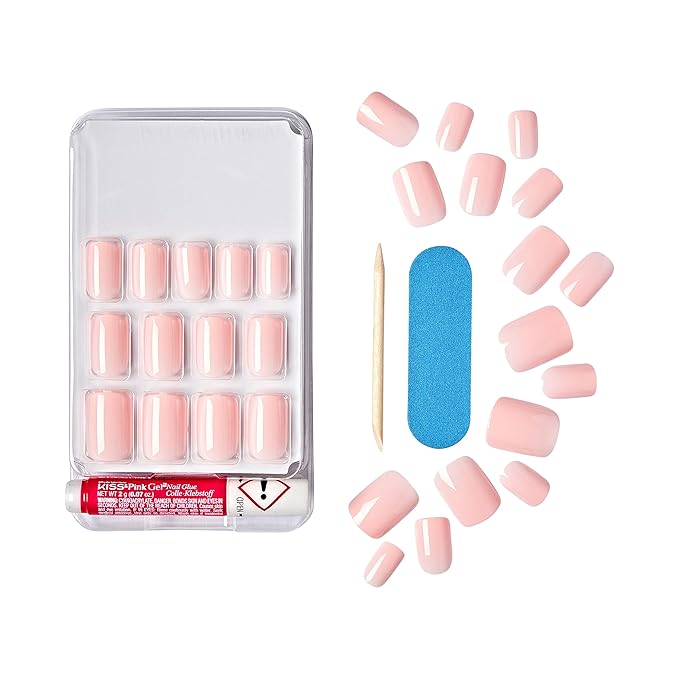 KISS Gel Fantasy Ready-To-Wear Fake Nails, Short, Square - After Last Night, Smudge Proof, Waterproof, No Dry Time, Durable, Flexible, DIY Manicure, Salon Quality, Long Lasting | 28 Count
