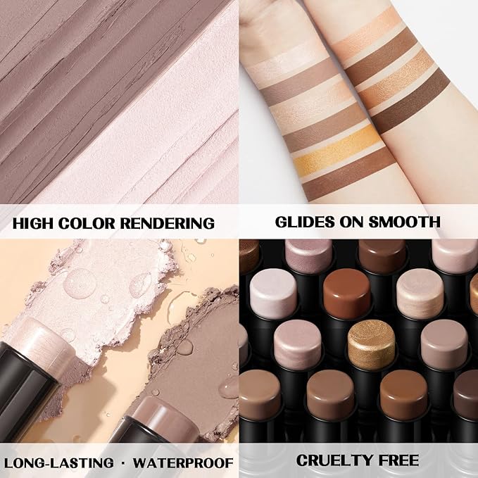 FOCALLURE 2 Pcs Mineral Cream Contour Stick,Moisturize Highlighter Illuminator Makeup,Fair-light