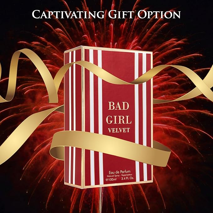 Bad Girl Velvet for Women Eau De Parfum 3.4 fl Oz- Sweet, Warm & Powdery Tone - Combination of Tonka Bean, Vanilla & Praline - Free of Paraben, Vegan & Cruelty-Free - Elegant 100ml bottle