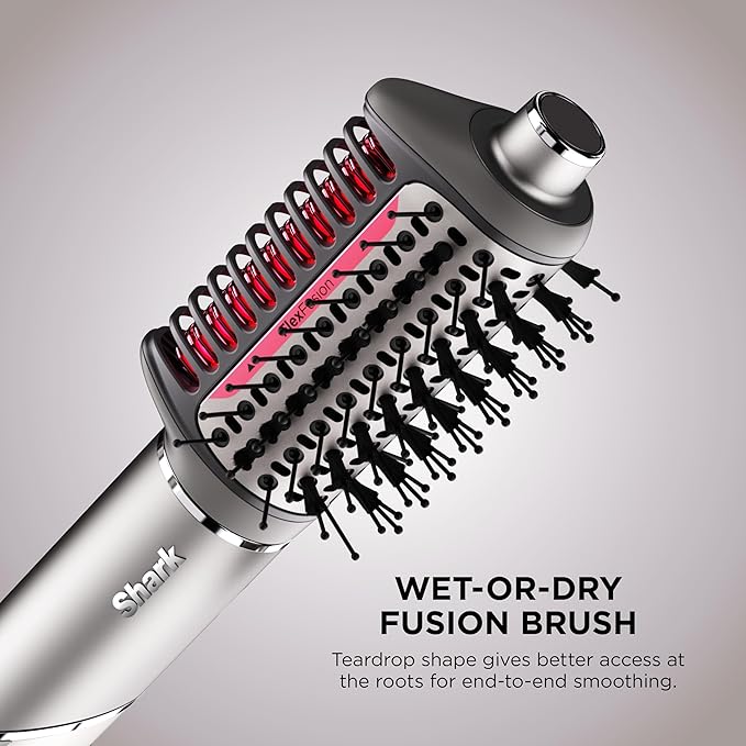 Shark FlexFusion Hair Dryer with Fusion Hair Brush, Diffuser, Ceramic Air Styler with Auto-Wrap Hair Curlers, Ceramic Plates, Metallic Mist HD642