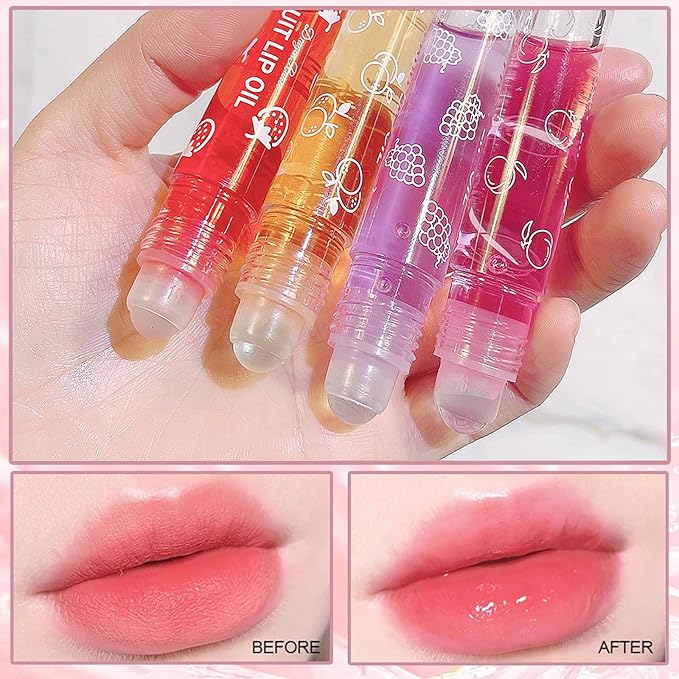Hydrating Roll On Lip Oil, 6 Pcs Lip Glow Oil Plumpimg Lip Balm Long Lasting Non Sticky Lip Gloss Transparent Colorless Moisturizing Lip Lotion