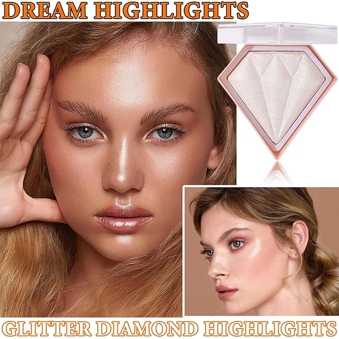 Glitter Blush Shimmer Highlighter Blusher Powder Makeup Face Pearl White)