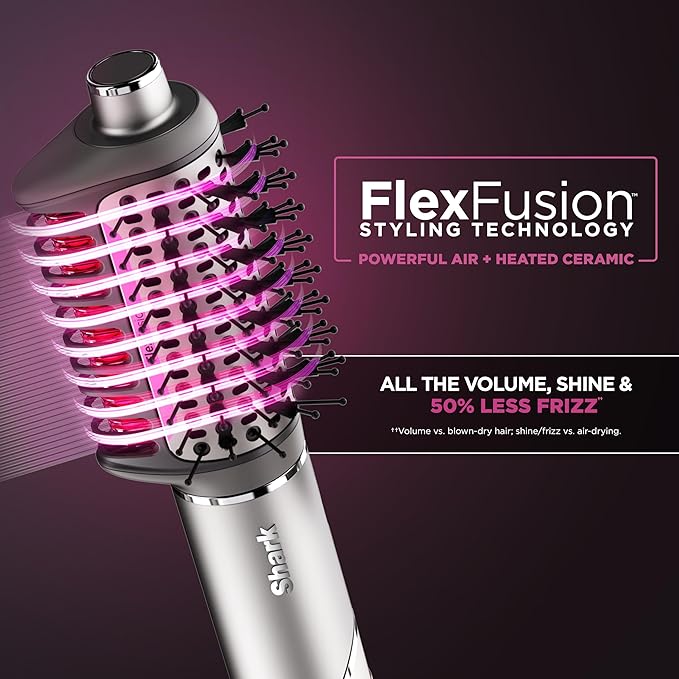 Shark FlexFusion Hair Dryer with Fusion Hair Brush, Ceramic Air Styler with Auto-Wrap Hair Curlers & Concentrator, Ceramic Plates, Metallic Mist HD641