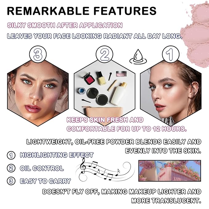 Pink Setting Powder,Oil Control Makeup Powder Shimmer Loose