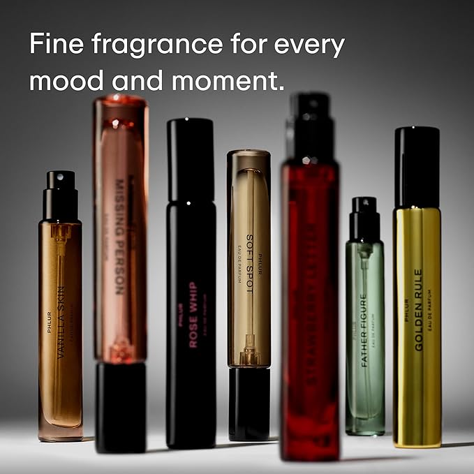 PHLUR Golden Rule Eau de Parfum - Travel Size Perfume for Women & Men Fragrance - Fruity Floral Perfume with Mandarin, Pink Pepper, Pear, Jasmine, Coconut Milk, Sandalwood & Vanilla Cream (9.5mL)