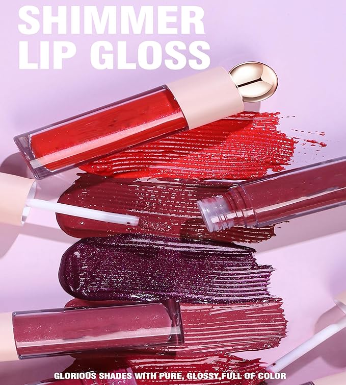 Shimmer Gloss Lipstick, Slicks Lip Gloss Diamond Shiny Pink Dark Red Purple Glitter Sparkly Glossy Shimmer Waterproof Girls Lip Glaze for Women, Long lasting High Pigmented Lips Makeup(#05)