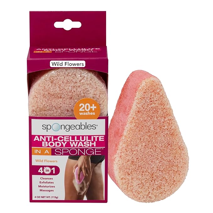 Spongeables Anti Cellulite Body Wash in a 20+ Wash Sponge, Wild Flower, 1 Count