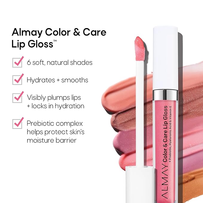 Almay Color & Care Hydrating Lip Gloss, Soft Natural Hues, Prebiotic Complex, Hyaluronic Filling-Sphere Technology, 300 Glitters Gold, 0.1 Fl Oz