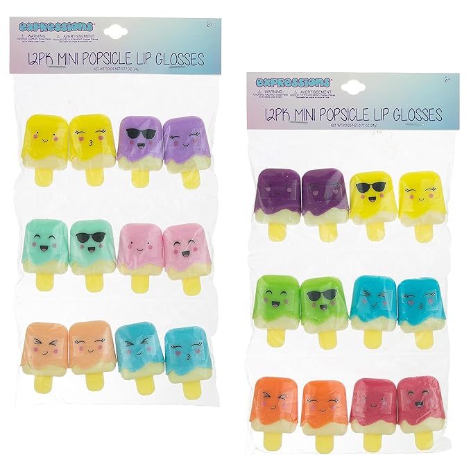 12pc Pucker Pop Novelty Lip Gloss Set - Girls Cosmetics Mini Popsicle Lip Gloss Collection, Lip Gloss for Kids, Safe, Non Toxic Kids Makeup Set