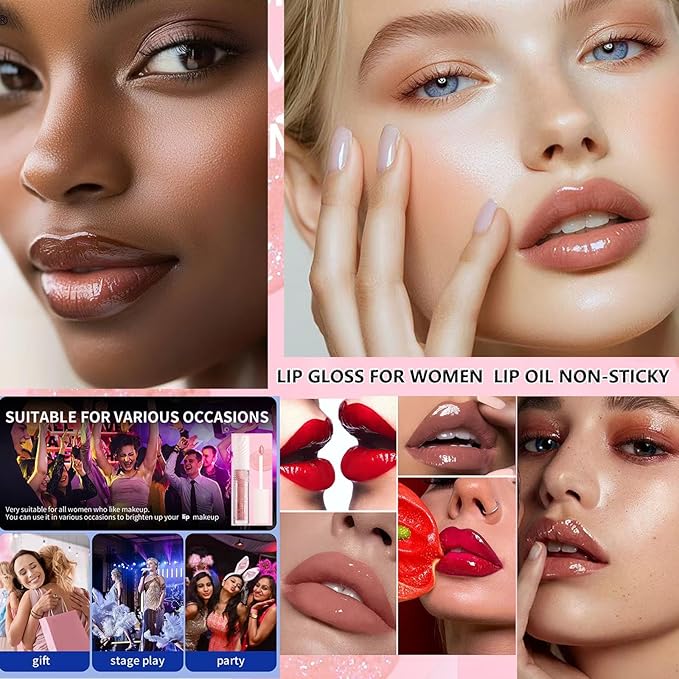 Rose Tan lip plumper gloss Tinted Glitter Lipgloss Lip Oil Teens Moisturizing Lipstick Lip Balm High Shine And Vegan Plumping Lip Gloss For Women Girls Long-Lasting Dry Lip Care Lip Gloss 05