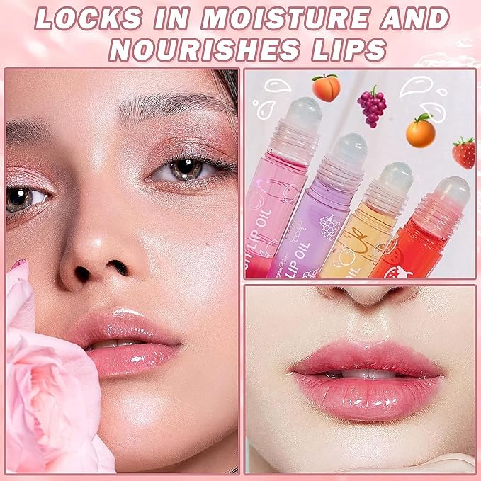 Hydrating Roll On Lip Oil, 6 Pcs Lip Glow Oil Plumpimg Lip Balm Long Lasting Non Sticky Lip Gloss Transparent Colorless Moisturizing Lip Lotion