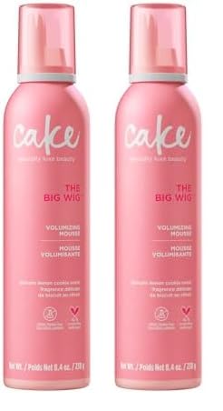 Cake Beauty Volumizing Mousse, The Big Wig - High Volume, Flexible Hold Hair Mousse with 450 F Heat Protection - For All Hair Types - 8.4 oz (Pack of 2)