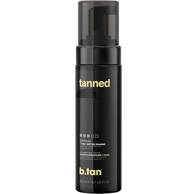 b.tan Dark Self Tanner Mousse | Get Tanned - Best, 1 Hour Express Sunless Tanning Foam, No Fake Tan Smell, Ultra Dark Bronzing Glow, Face & Body, Vegan, Cruelty Free, 6.7 Fl Oz