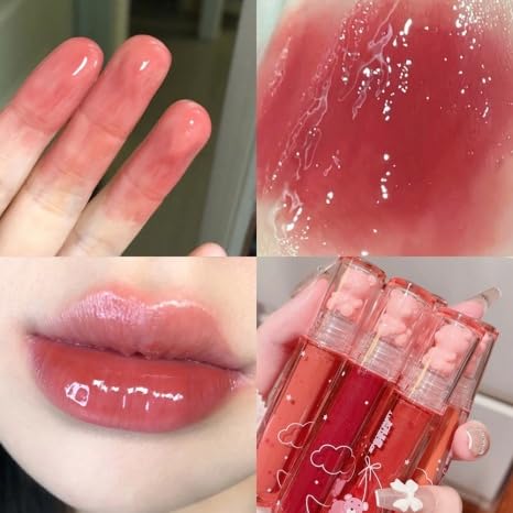 6 Colors Bear Lip Gloss Set, Lip Glaze Jelly Lipstick Liquid Lipstick Cute Bear Lipgloss Plumping Lip Tint Moisturizing Waterproof Long Lasting Cheek Cosmetic Beauty Makeup