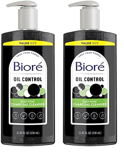 Biore Deep Pore Charcoal Face Wash, Daily Facial Cleanser for Dirt & Makeup Removal, for Oily Skin, 11.45 fl oz, Value Size (Pack of 2)