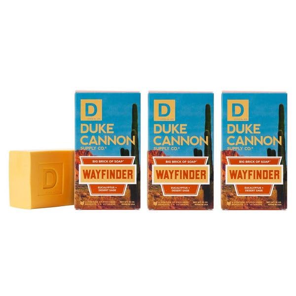 Duke Cannon Big Brick of Soap Wayfinder 10 oz Triple Milled, Fresh Water & Neroli Scent 3x Larger Bar Supports U.S. Veterans, 3-Pack