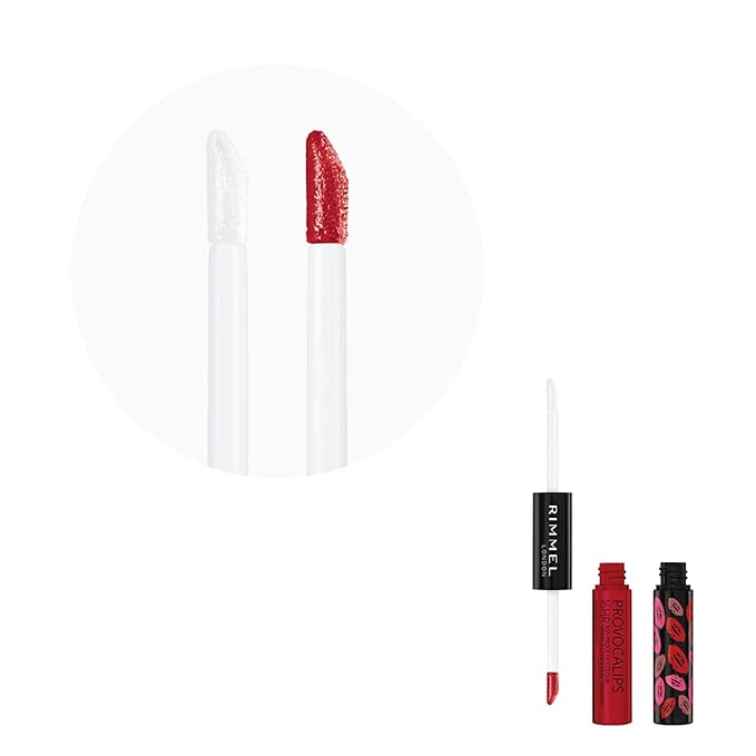 Rimmel London Provocalips 16hr Kiss-Proof Lip Color - Two-Step Liquid Lipstick to Lock in Color and Shine - 550 Play With Fire, .14 fl.oz.