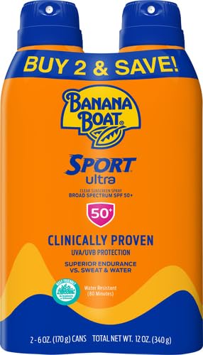Banana Boat Sport Ultra SPF 50 Sunscreen Spray Twin Pack | Banana Boat Sunscreen Spray SPF 50, Spray On Sunscreen, Water Resistant Sunscreen, Oxybenzone Free Sunscreen Pack, 6oz each (Pack of 2)