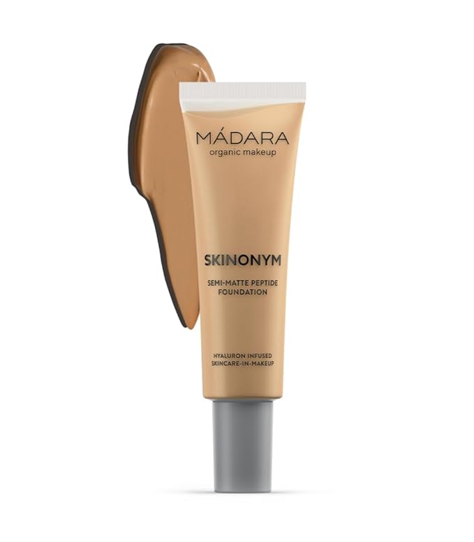 MÁDARA Organic Skincare |SKINONYM Semi-Matte Peptide Foundation, #OLDEN skin's texture. 50 G